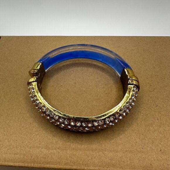 Kara Ross dual sided gold tone rhinestone, blue resin clamper bracelet! - Picture 10 of 12